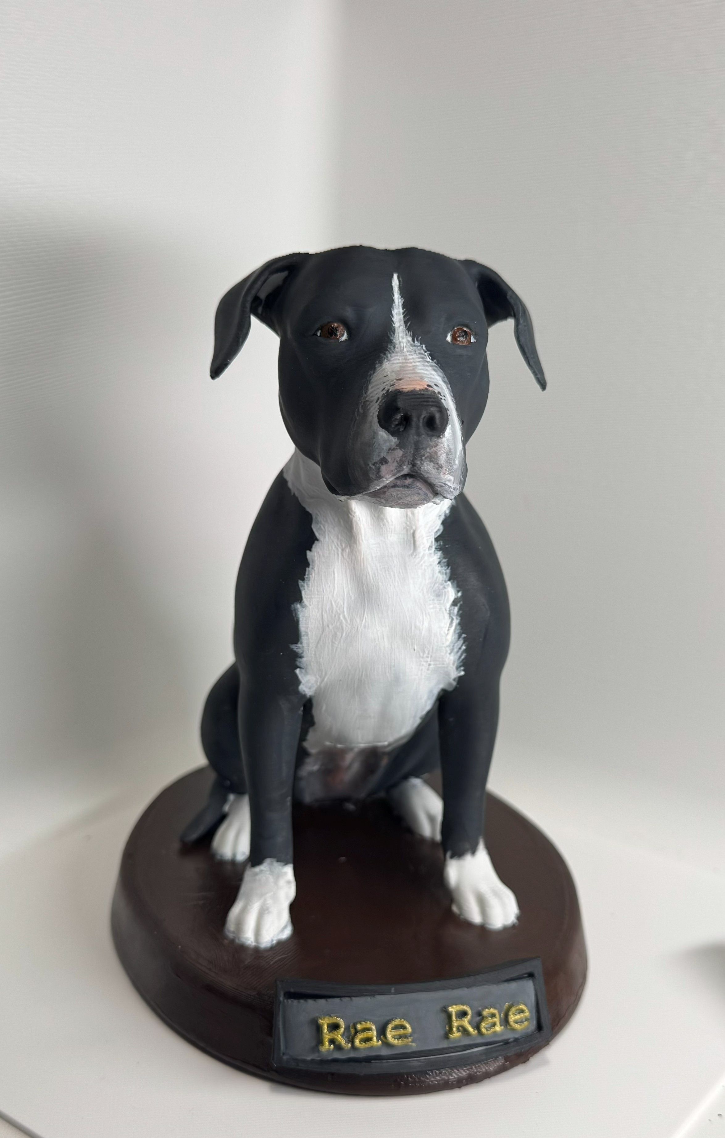 Finished painted keepsake statue of Rae Rae with her name plaque
